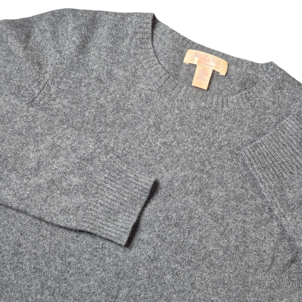 Malika Cashmere Women's Size S Quiet Luxury‎ 100% Cashmere Sweater Charcoal Gray